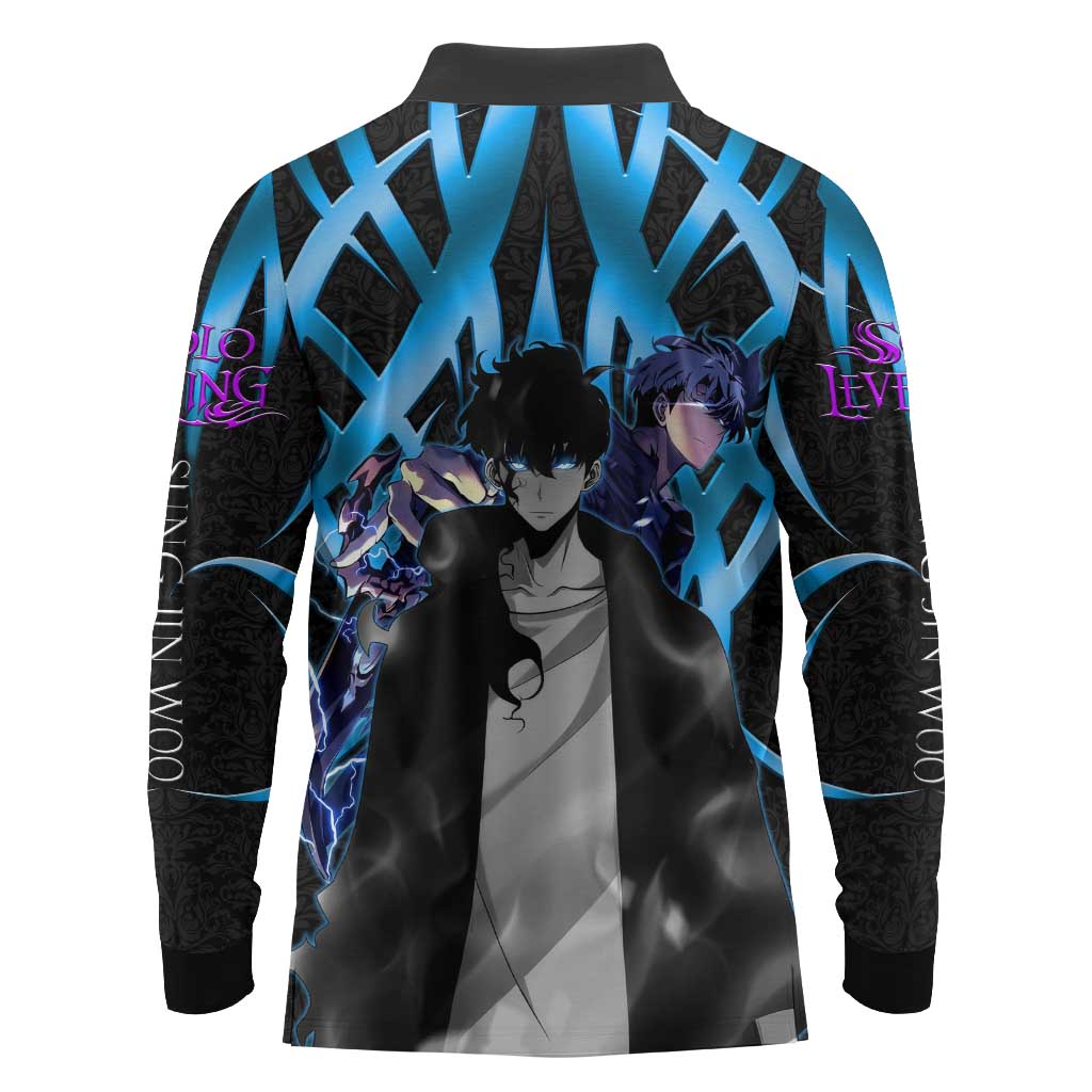 Sung Jin Woo Solo Leveling Long Sleeve Polo Shirt Neon Shadowcore Anime Style