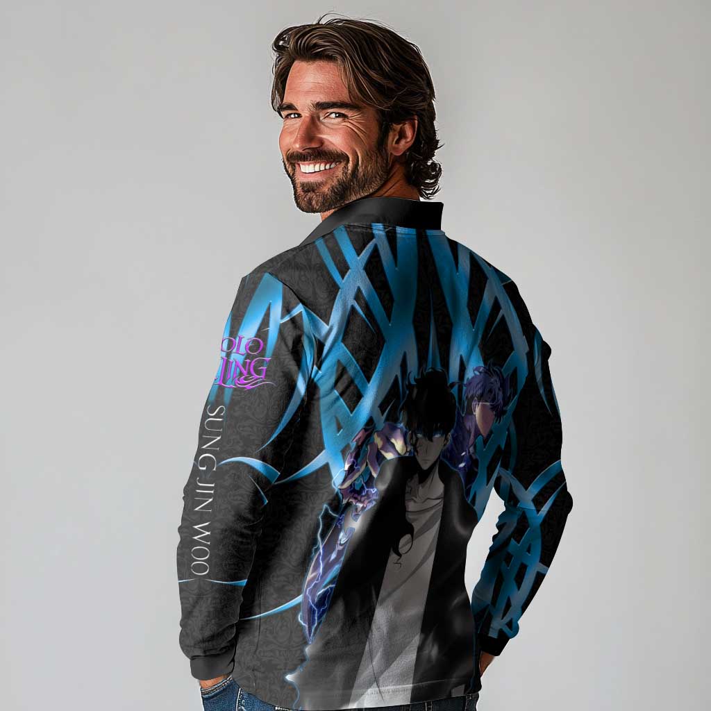 Sung Jin Woo Solo Leveling Long Sleeve Polo Shirt Neon Shadowcore Anime Style