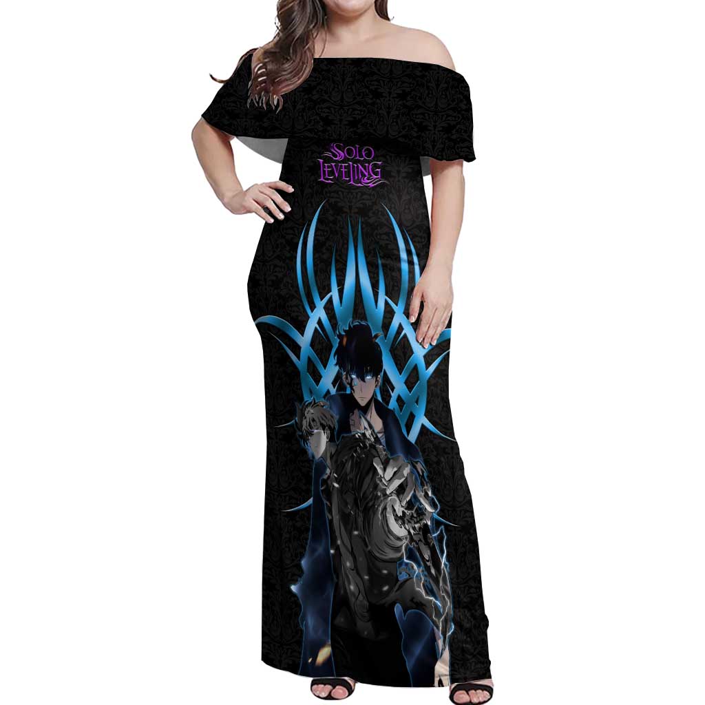 Sung Jin Woo Solo Leveling Off Shoulder Maxi Dress Neon Shadowcore Anime Style