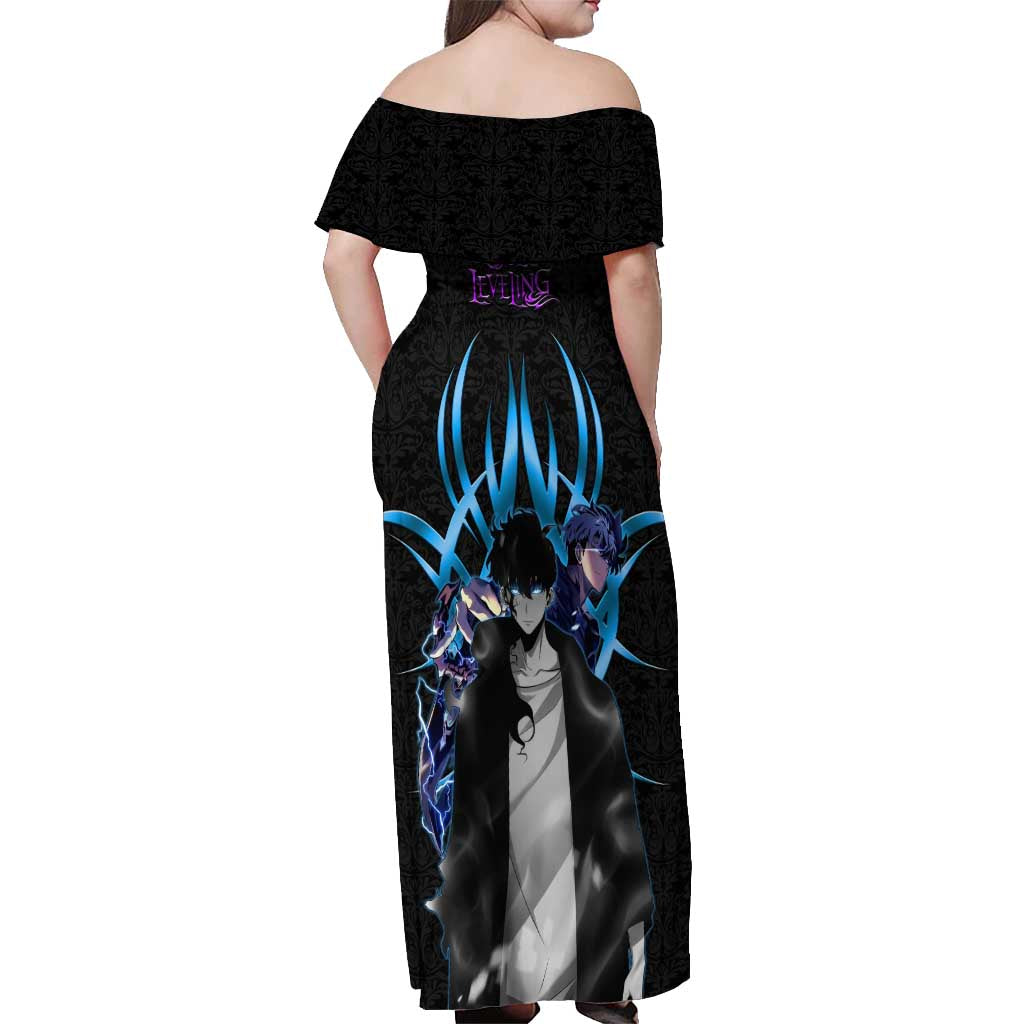 Sung Jin Woo Solo Leveling Off Shoulder Maxi Dress Neon Shadowcore Anime Style