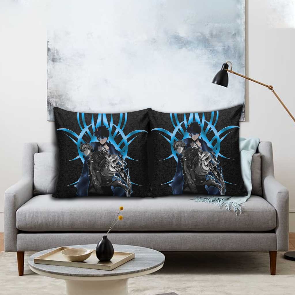 Sung Jin Woo Solo Leveling Pillow Cover Neon Shadowcore Anime Style