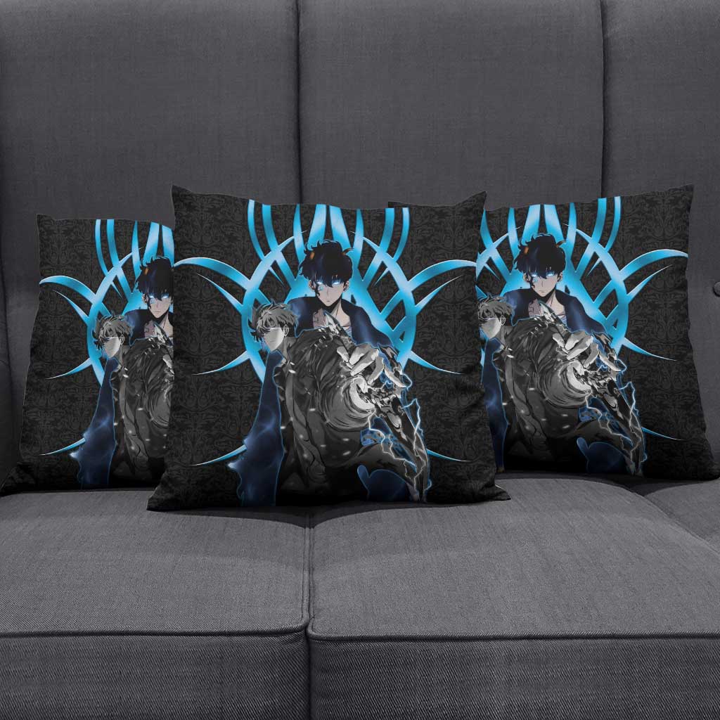 Sung Jin Woo Solo Leveling Pillow Cover Neon Shadowcore Anime Style