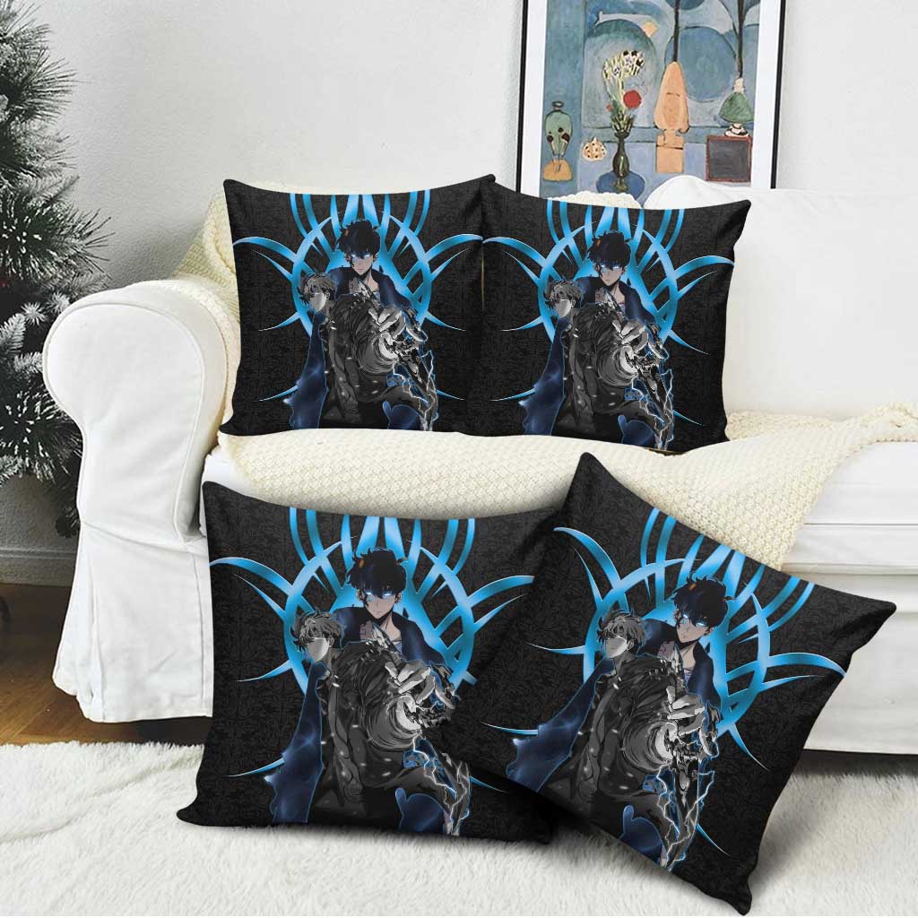 Sung Jin Woo Solo Leveling Pillow Cover Neon Shadowcore Anime Style
