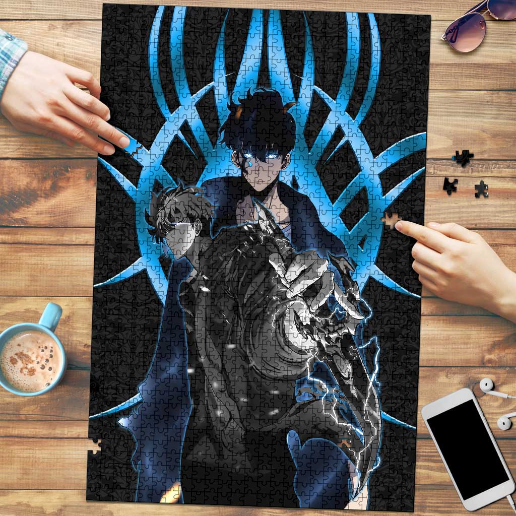 Sung Jin Woo Solo Leveling Puzzle Neon Shadowcore Anime Style