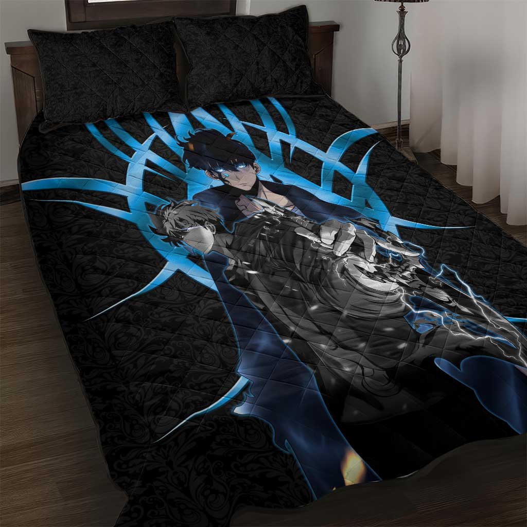 Sung Jin Woo Solo Leveling Quilt Bed Set Neon Shadowcore Anime Style