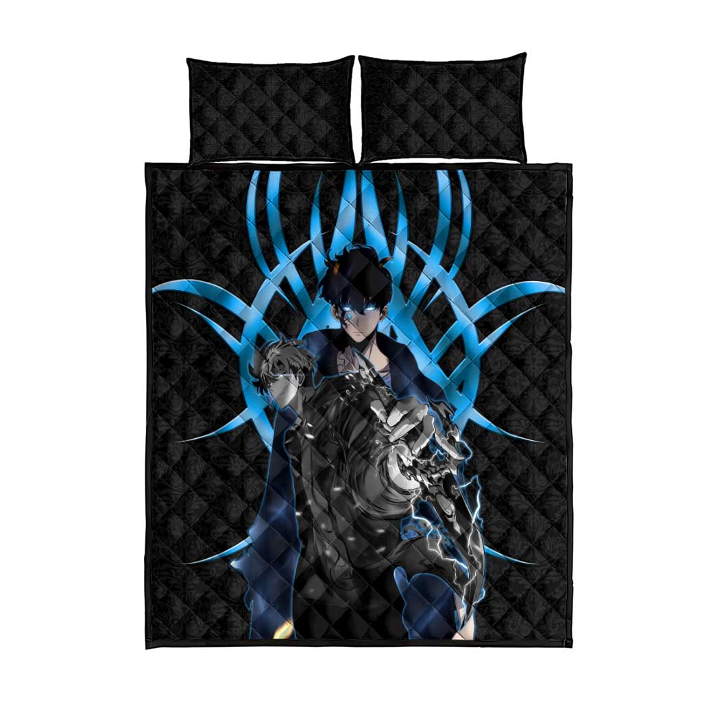 Sung Jin Woo Solo Leveling Quilt Bed Set Neon Shadowcore Anime Style
