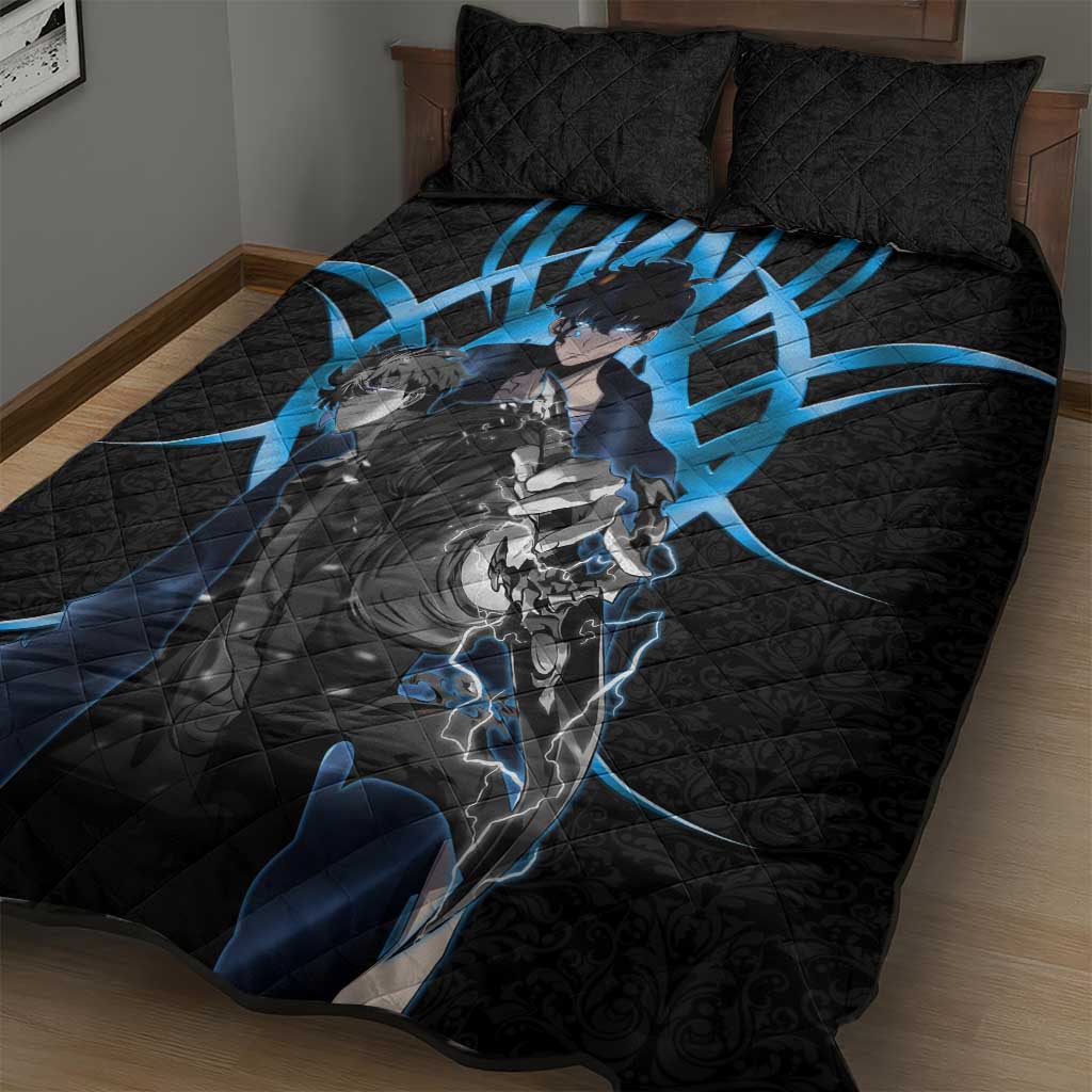 Sung Jin Woo Solo Leveling Quilt Bed Set Neon Shadowcore Anime Style
