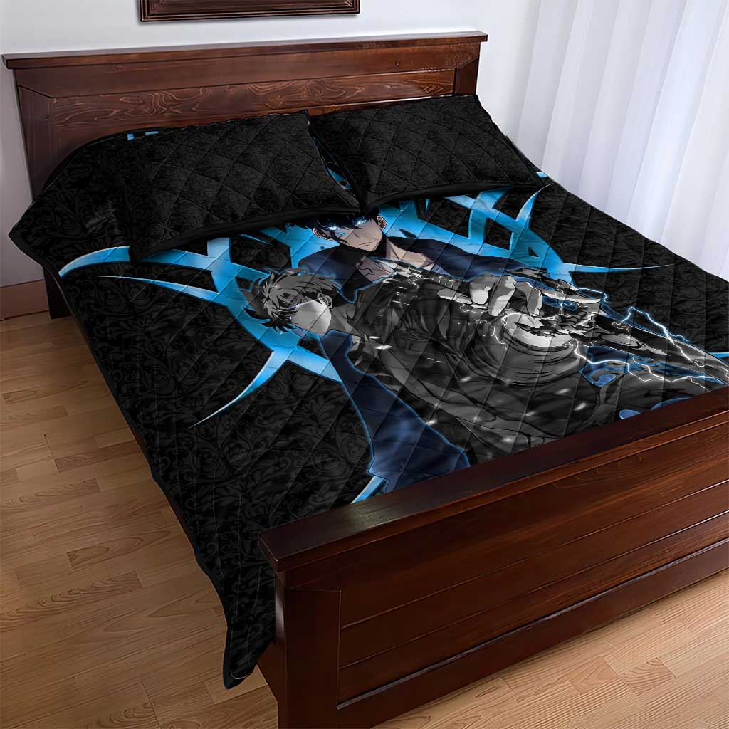 Sung Jin Woo Solo Leveling Quilt Bed Set Neon Shadowcore Anime Style