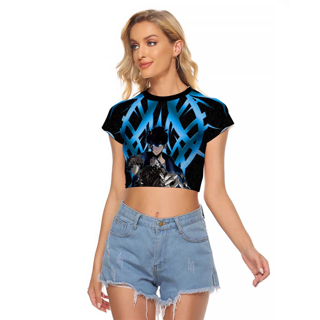 Sung Jin Woo Solo Leveling Raglan Cropped T Shirt Neon Shadowcore Anime Style