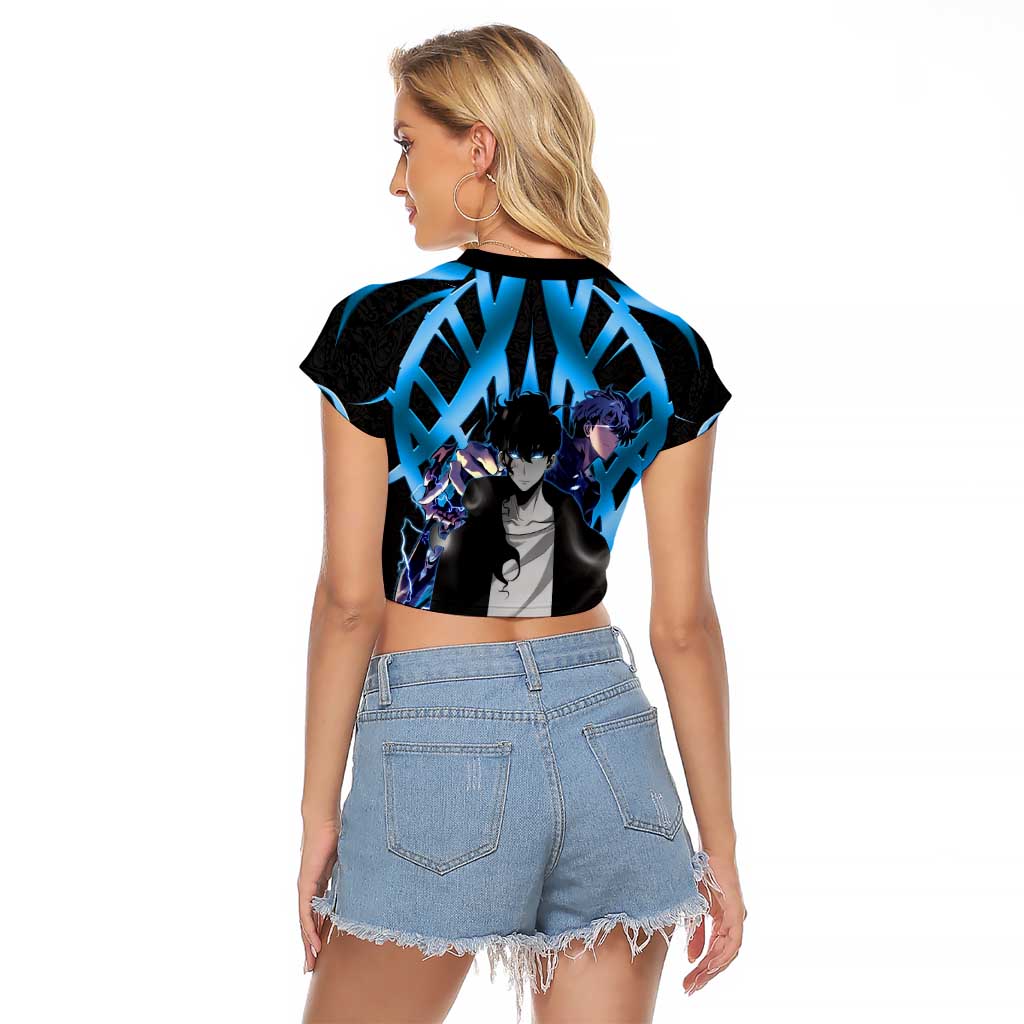 Sung Jin Woo Solo Leveling Raglan Cropped T Shirt Neon Shadowcore Anime Style