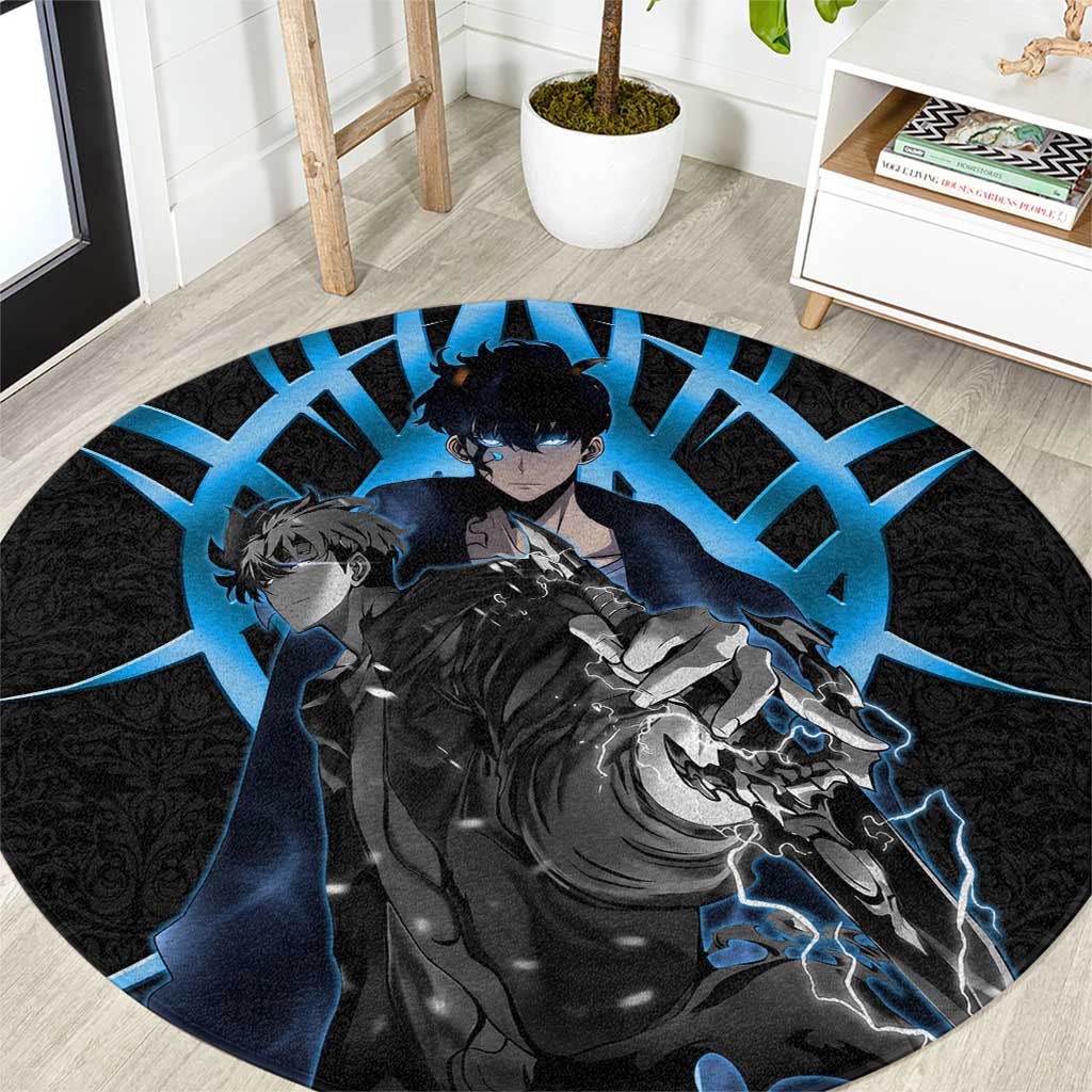 Sung Jin Woo Solo Leveling Round Carpet Neon Shadowcore Anime Style