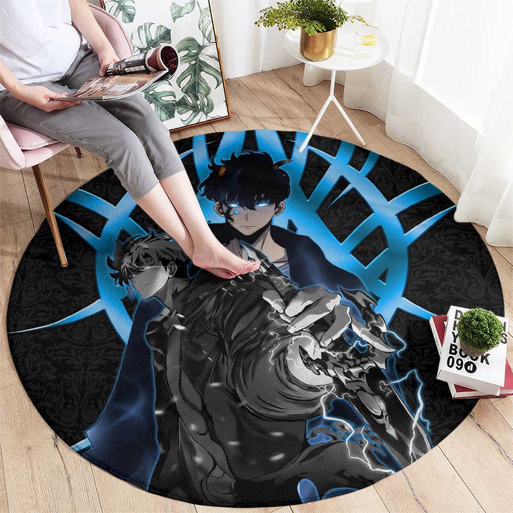 Sung Jin Woo Solo Leveling Round Carpet Neon Shadowcore Anime Style
