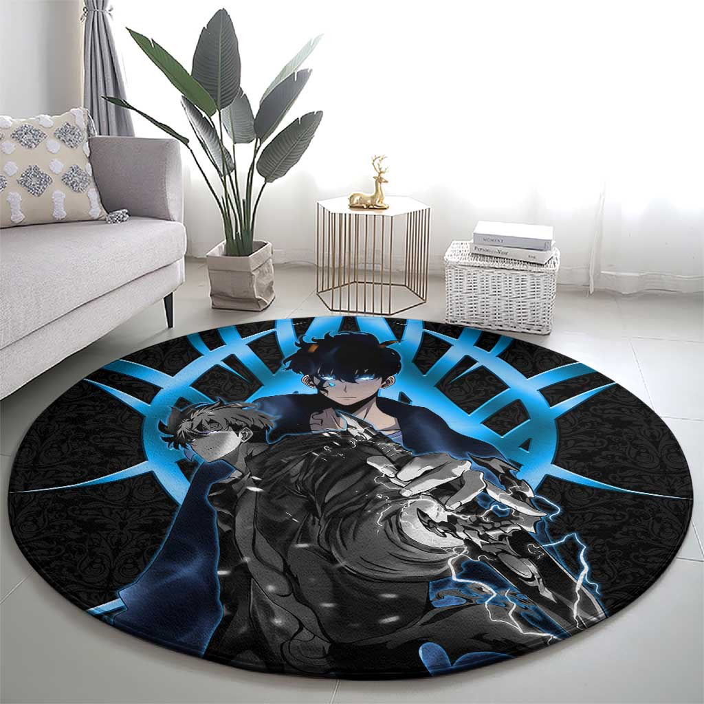 Sung Jin Woo Solo Leveling Round Carpet Neon Shadowcore Anime Style