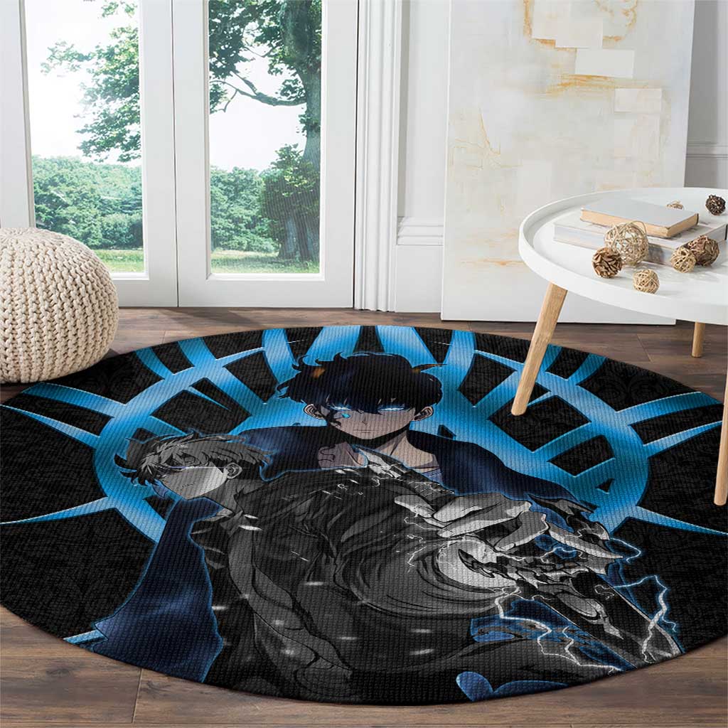 Sung Jin Woo Solo Leveling Round Carpet Neon Shadowcore Anime Style