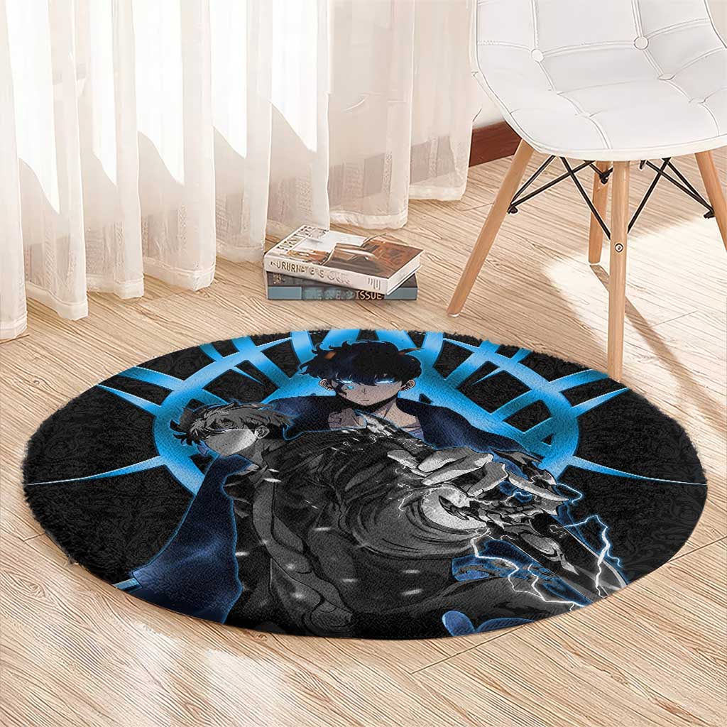 Sung Jin Woo Solo Leveling Round Carpet Neon Shadowcore Anime Style