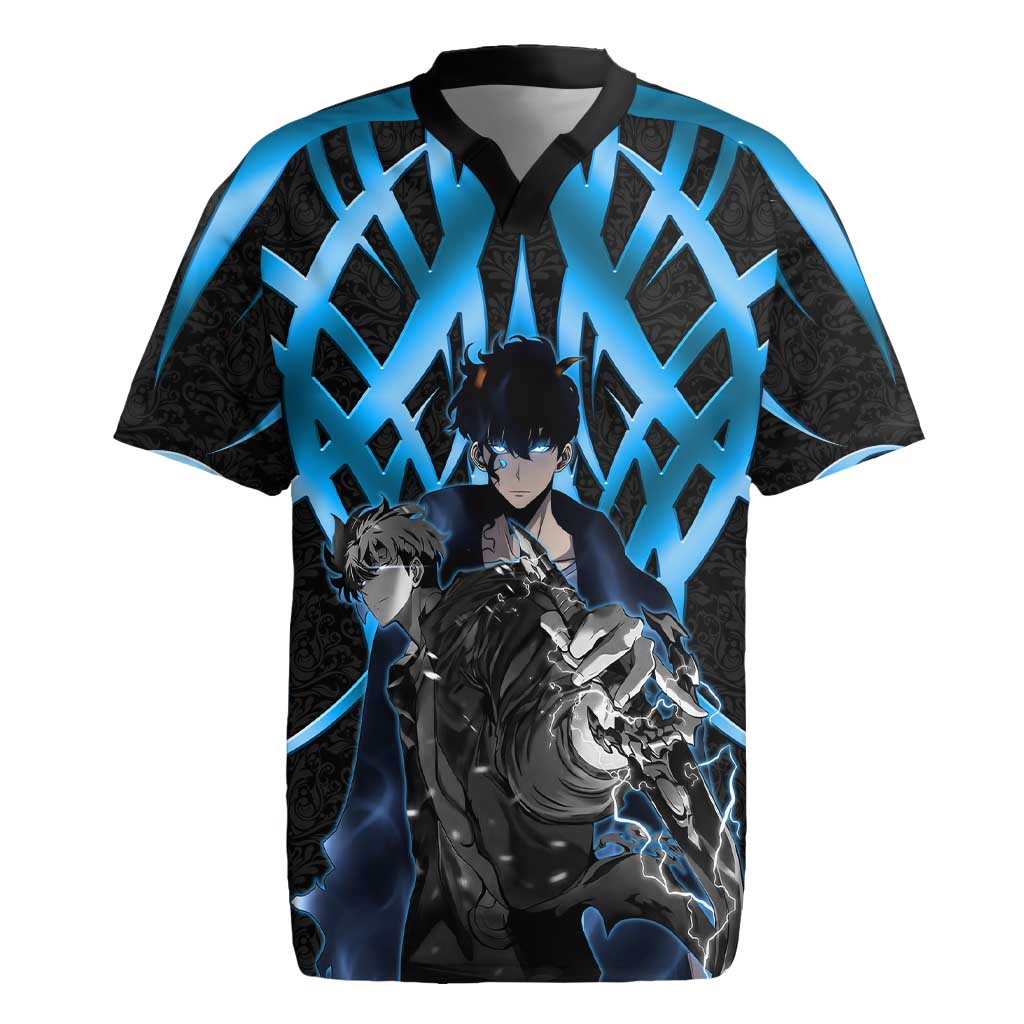 Sung Jin Woo Solo Leveling Rugby Jersey Neon Shadowcore Anime Style