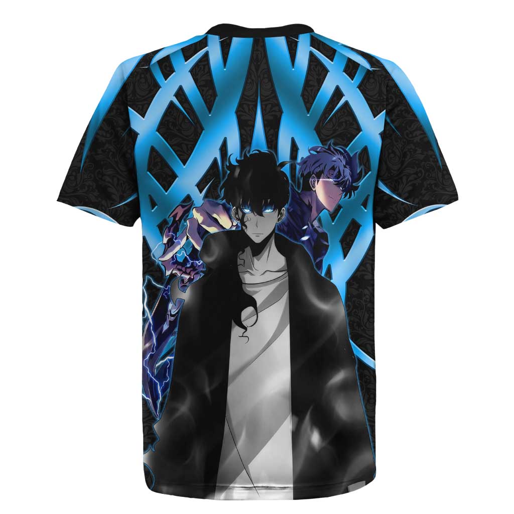 Sung Jin Woo Solo Leveling Rugby Jersey Neon Shadowcore Anime Style