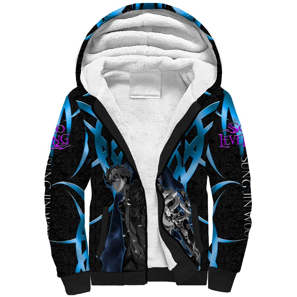 Sung Jin Woo Solo Leveling Sherpa Hoodie Neon Shadowcore Anime Style