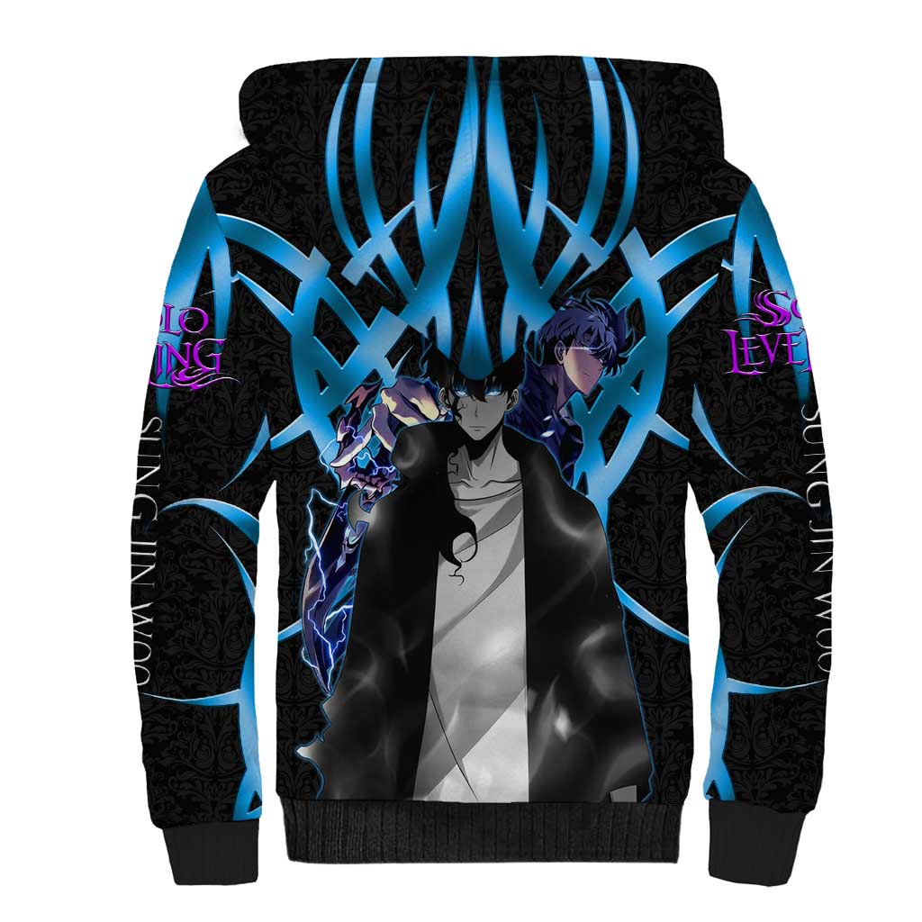 Sung Jin Woo Solo Leveling Sherpa Hoodie Neon Shadowcore Anime Style