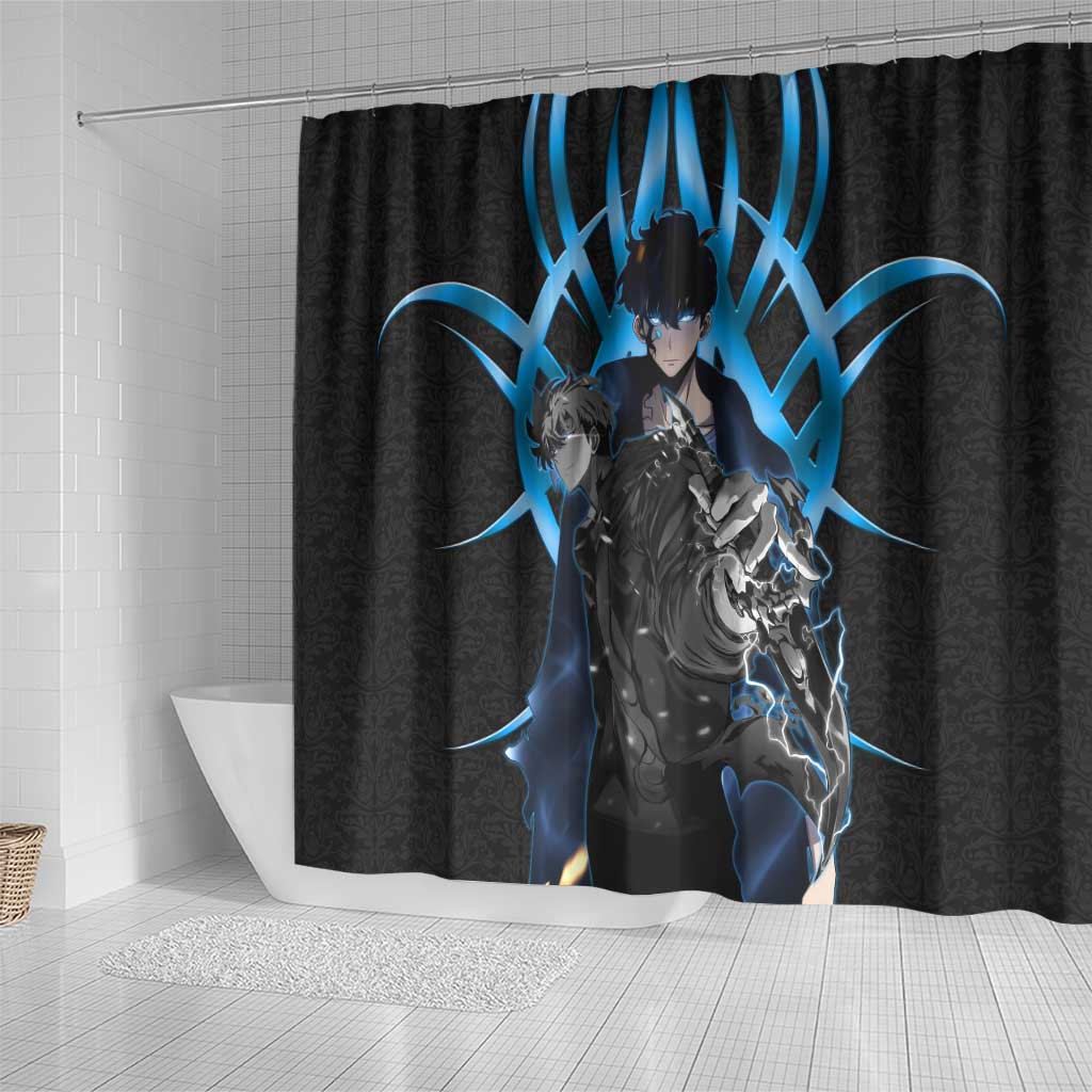 Sung Jin Woo Solo Leveling Shower Curtain Neon Shadowcore Anime Style