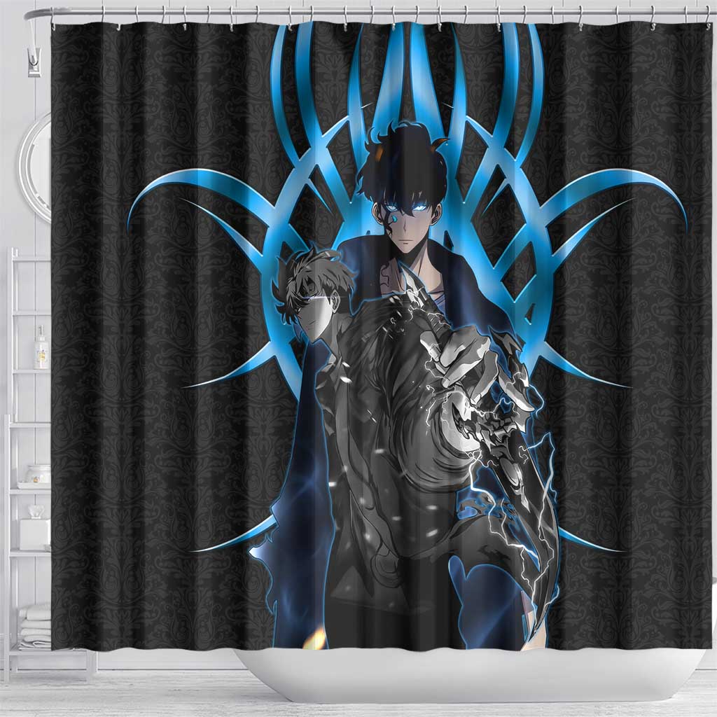 Sung Jin Woo Solo Leveling Shower Curtain Neon Shadowcore Anime Style