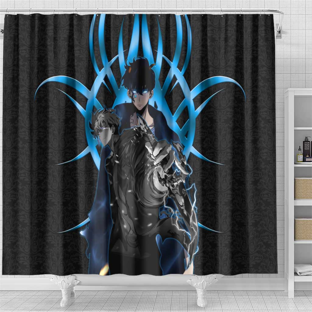 Sung Jin Woo Solo Leveling Shower Curtain Neon Shadowcore Anime Style