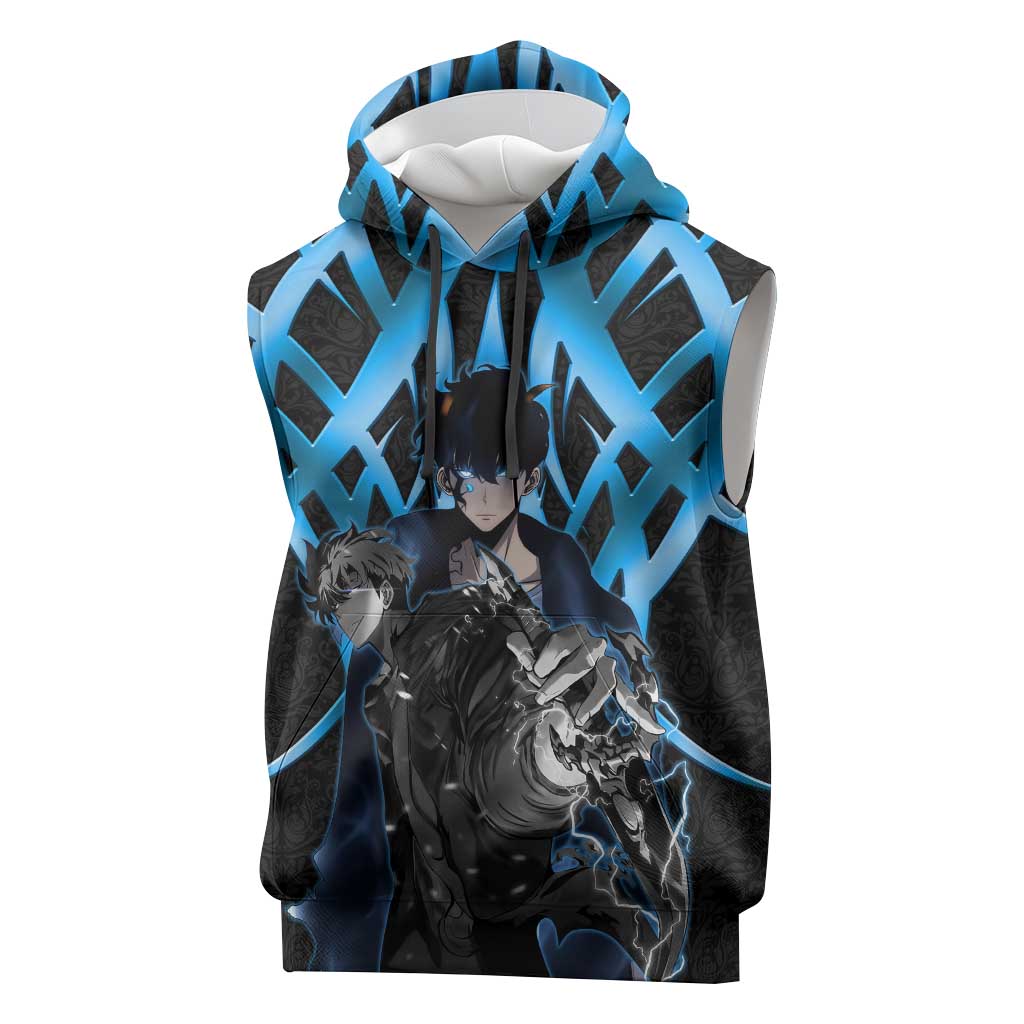 Sung Jin Woo Solo Leveling Sleeveless Hoodie Neon Shadowcore Anime Style