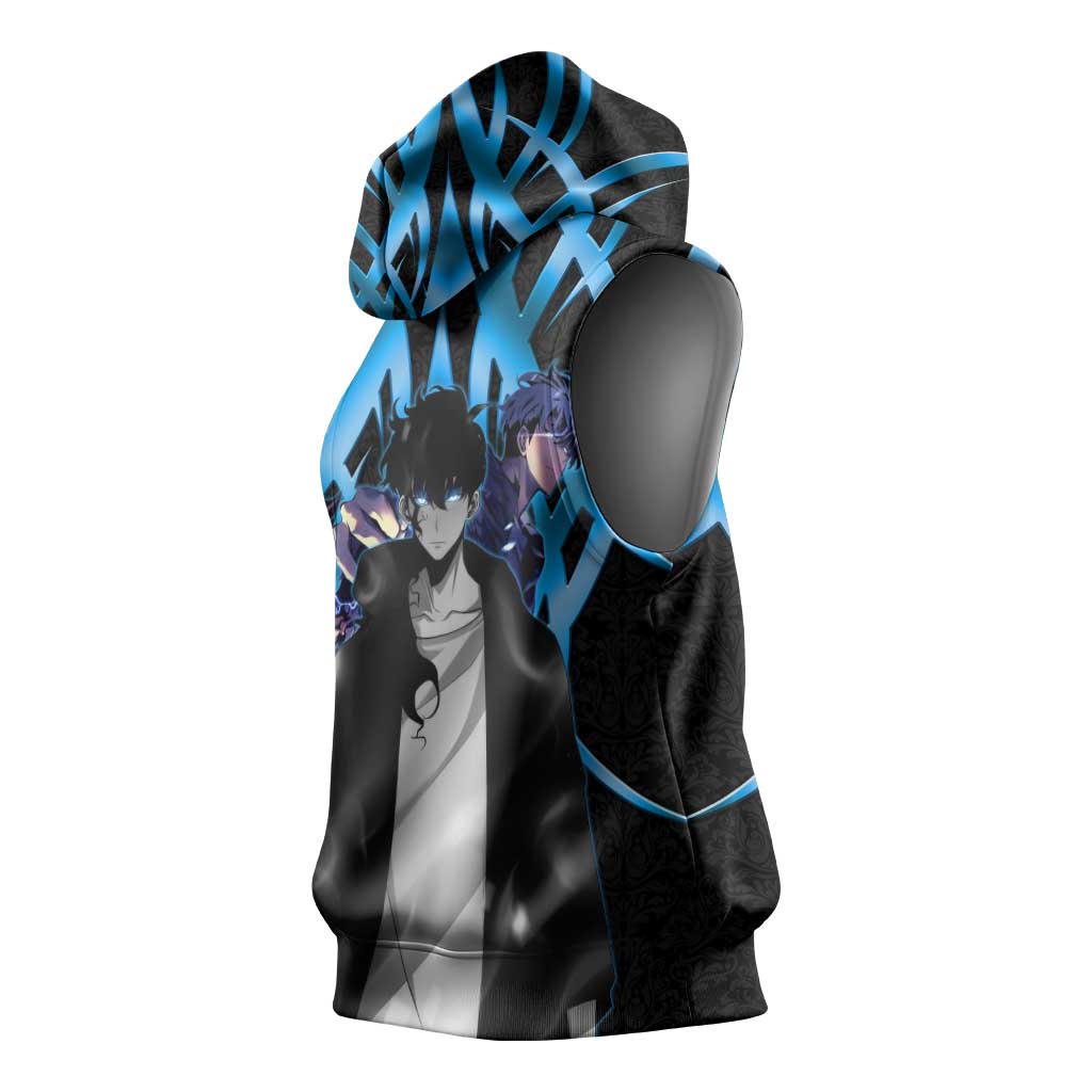 Sung Jin Woo Solo Leveling Sleeveless Hoodie Neon Shadowcore Anime Style