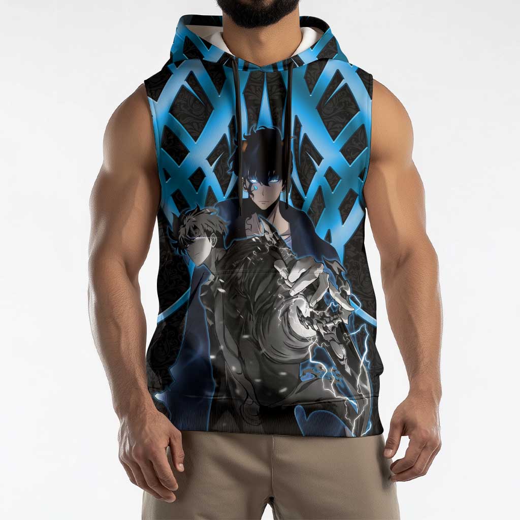 Sung Jin Woo Solo Leveling Sleeveless Hoodie Neon Shadowcore Anime Style