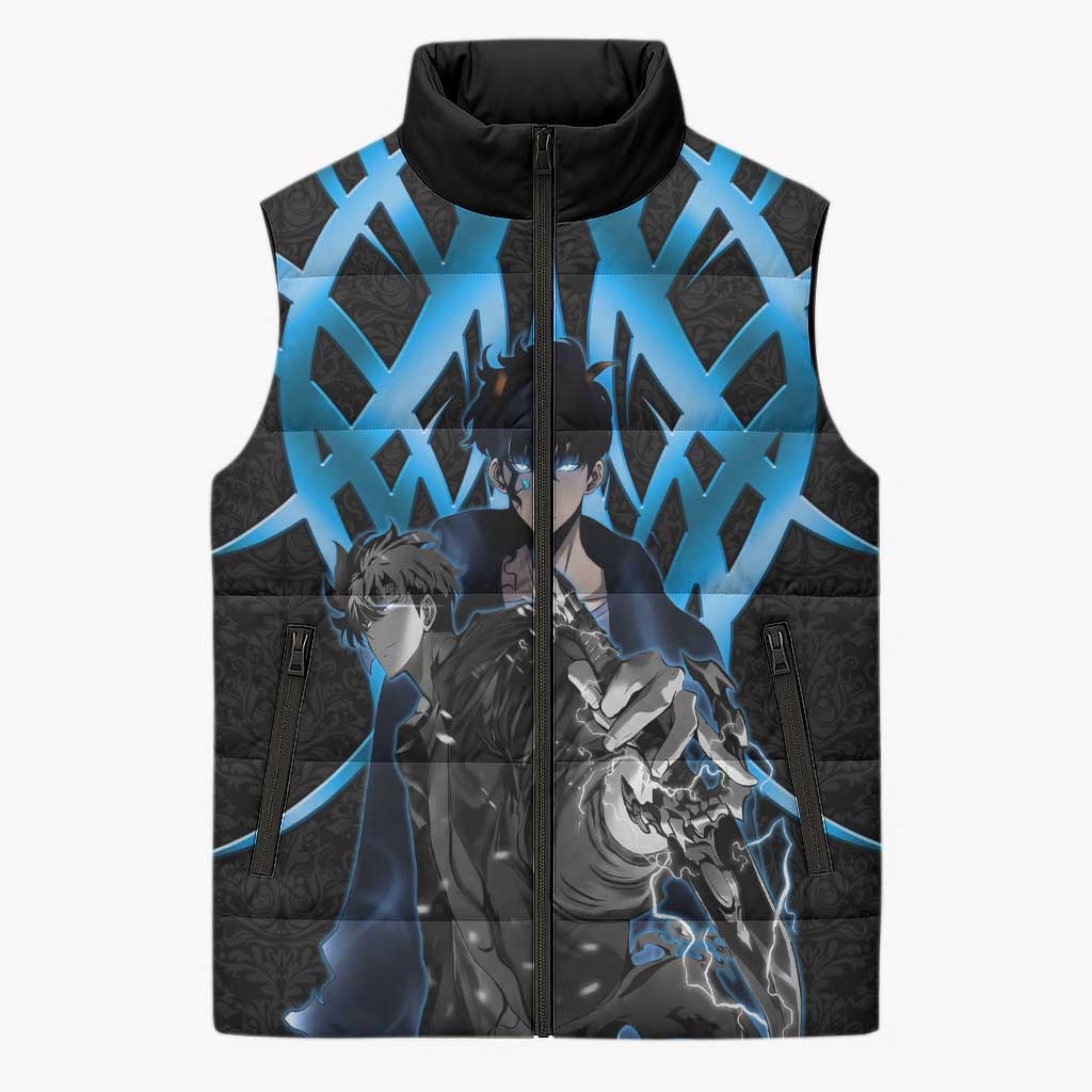Sung Jin Woo Solo Leveling Sleeveless Puffer Jacket Neon Shadowcore Anime Style