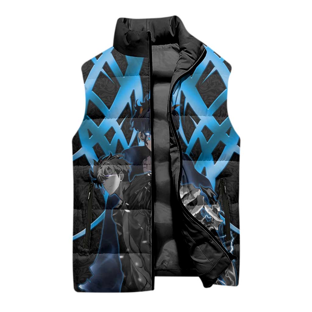 Sung Jin Woo Solo Leveling Sleeveless Puffer Jacket Neon Shadowcore Anime Style