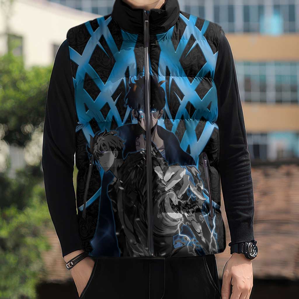 Sung Jin Woo Solo Leveling Sleeveless Puffer Jacket Neon Shadowcore Anime Style