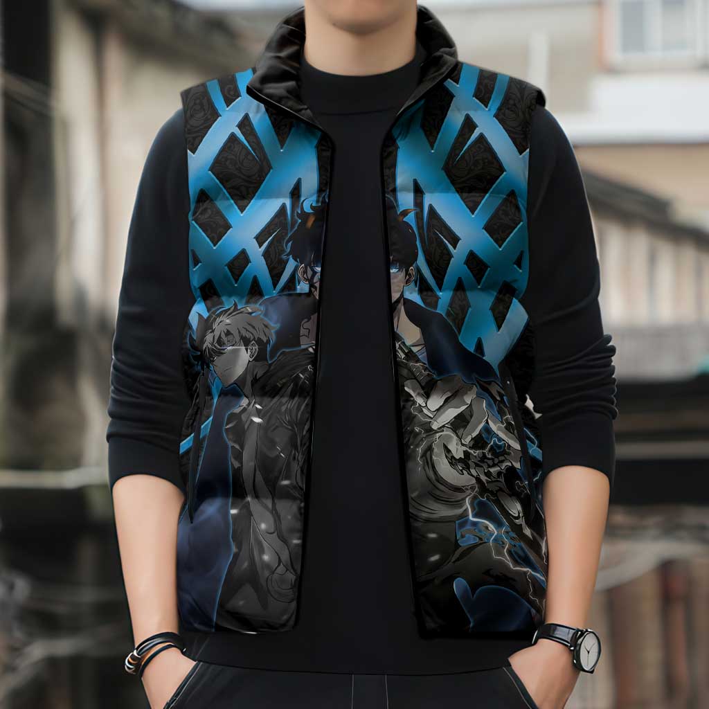 Sung Jin Woo Solo Leveling Sleeveless Puffer Jacket Neon Shadowcore Anime Style