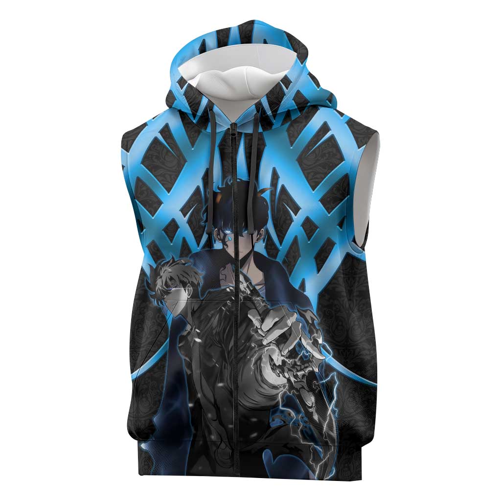 Sung Jin Woo Solo Leveling Sleeveless Zip Hoodie Neon Shadowcore Anime Style
