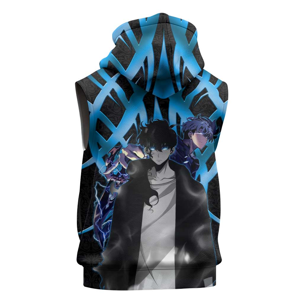 Sung Jin Woo Solo Leveling Sleeveless Zip Hoodie Neon Shadowcore Anime Style