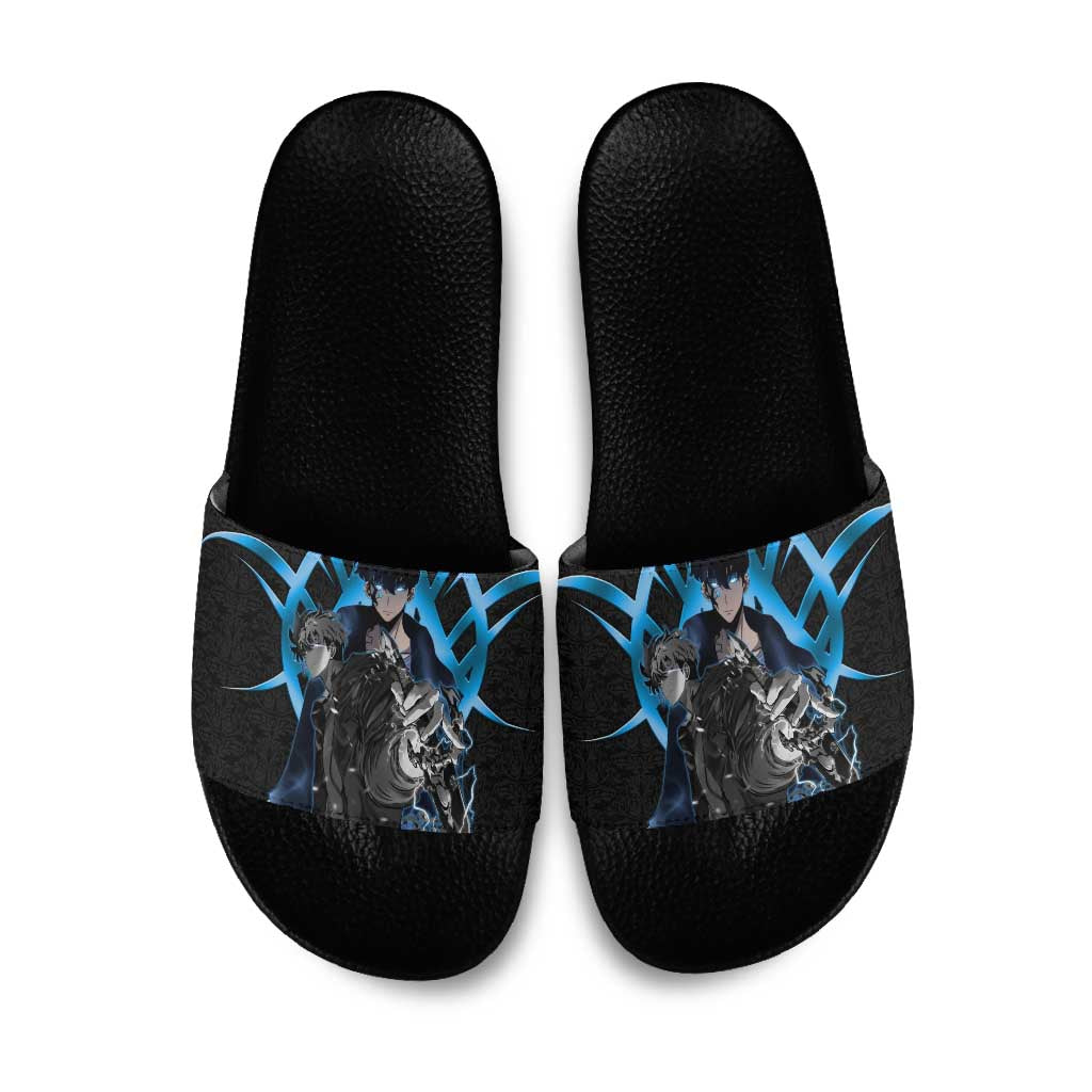 Sung Jin Woo Solo Leveling Slide Sandals Neon Shadowcore Anime Style