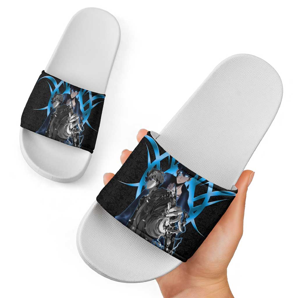Sung Jin Woo Solo Leveling Slide Sandals Neon Shadowcore Anime Style