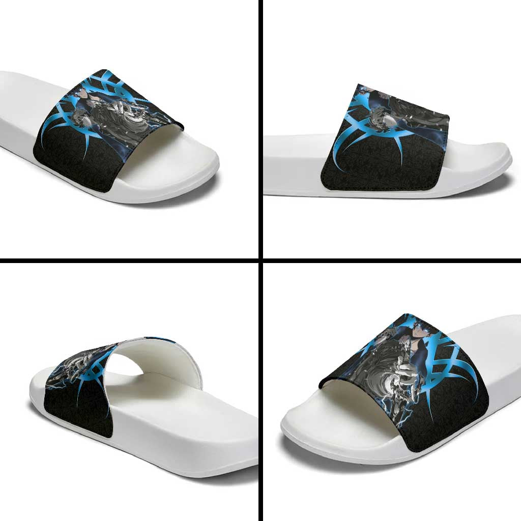 Sung Jin Woo Solo Leveling Slide Sandals Neon Shadowcore Anime Style