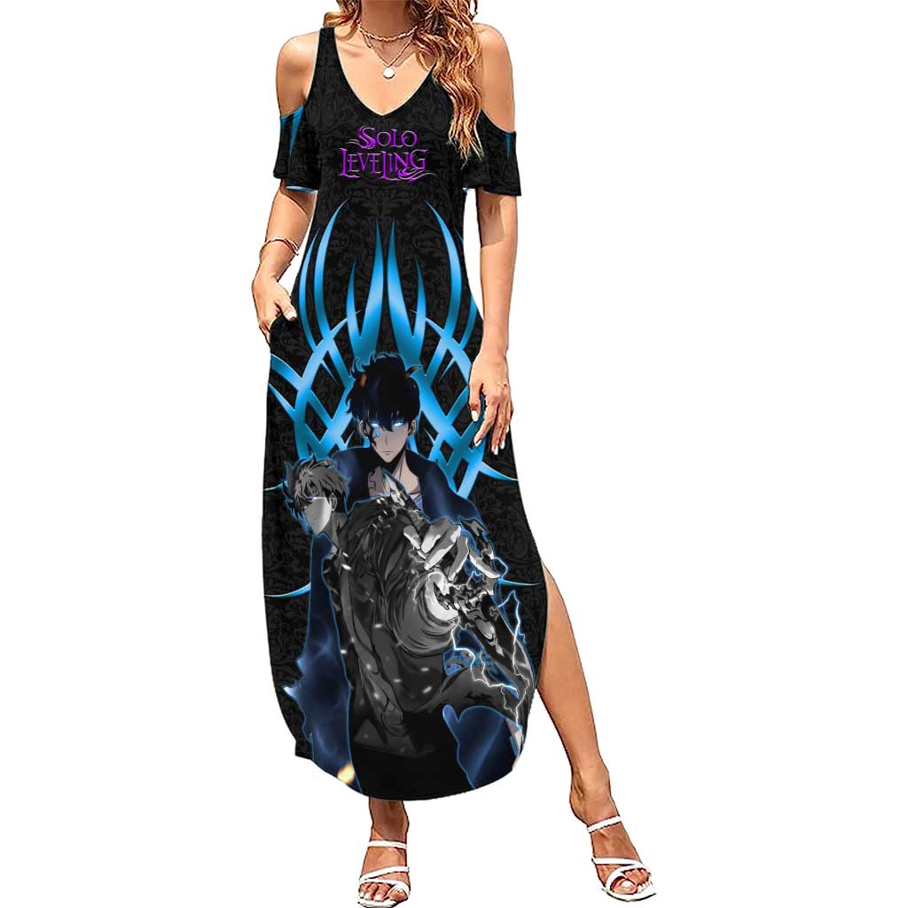 Sung Jin Woo Solo Leveling Summer Maxi Dress Neon Shadowcore Anime Style