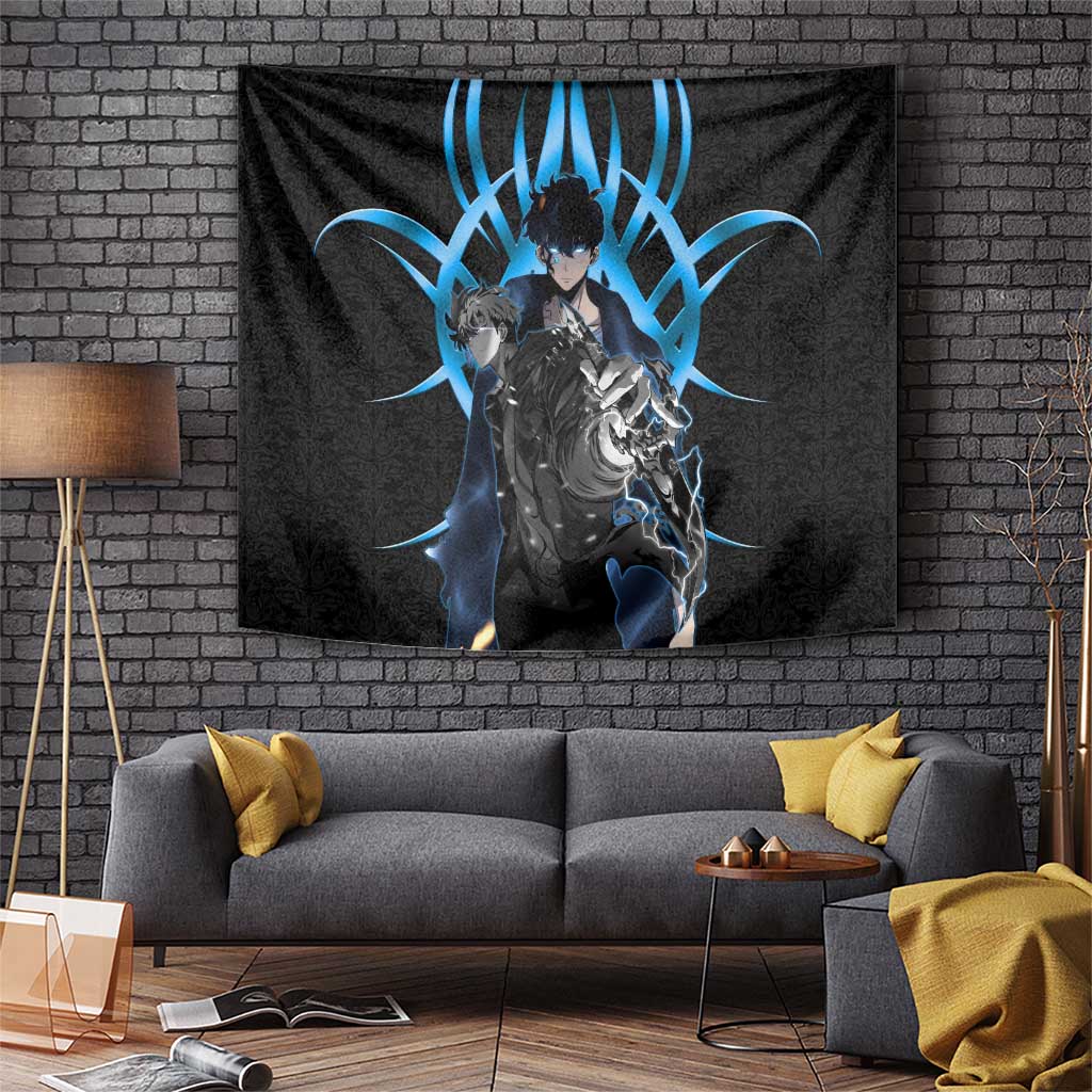 Sung Jin Woo Solo Leveling Tapestry Neon Shadowcore Anime Style
