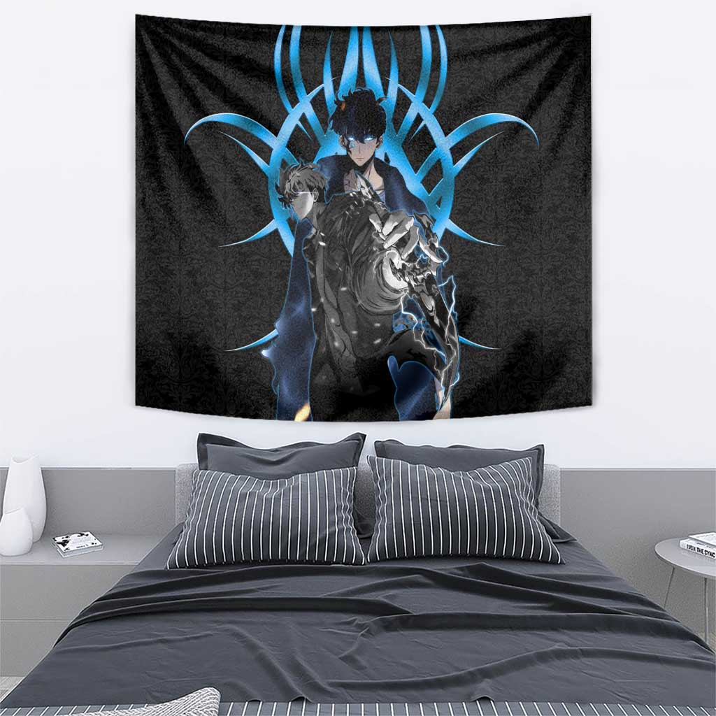 Sung Jin Woo Solo Leveling Tapestry Neon Shadowcore Anime Style