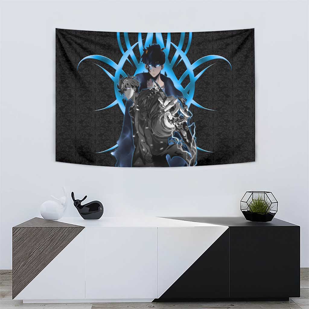 Sung Jin Woo Solo Leveling Tapestry Neon Shadowcore Anime Style