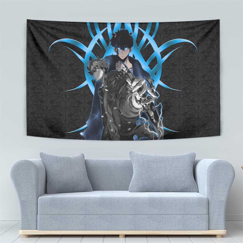 Sung Jin Woo Solo Leveling Tapestry Neon Shadowcore Anime Style