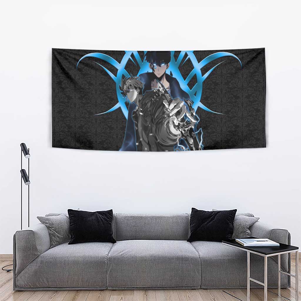 Sung Jin Woo Solo Leveling Tapestry Neon Shadowcore Anime Style