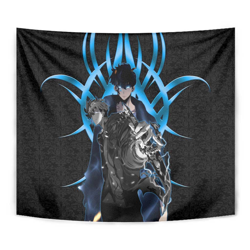 Sung Jin Woo Solo Leveling Tapestry Neon Shadowcore Anime Style
