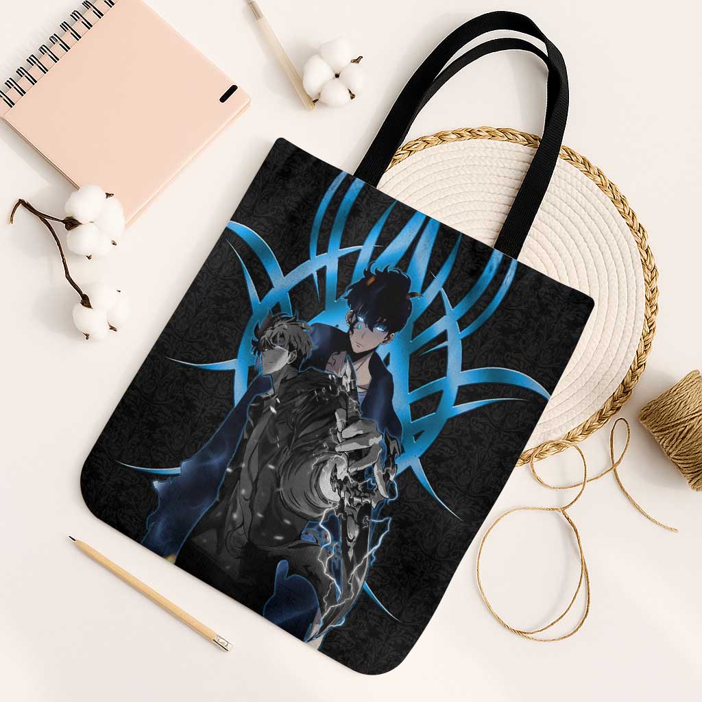 Sung Jin Woo Solo Leveling Tote Bag Neon Shadowcore Anime Style