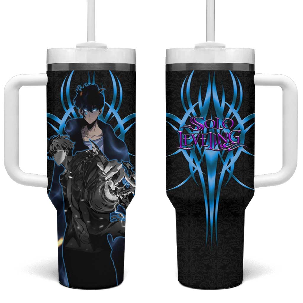 Sung Jin Woo Solo Leveling Tumbler With Handle Neon Shadowcore Anime Style