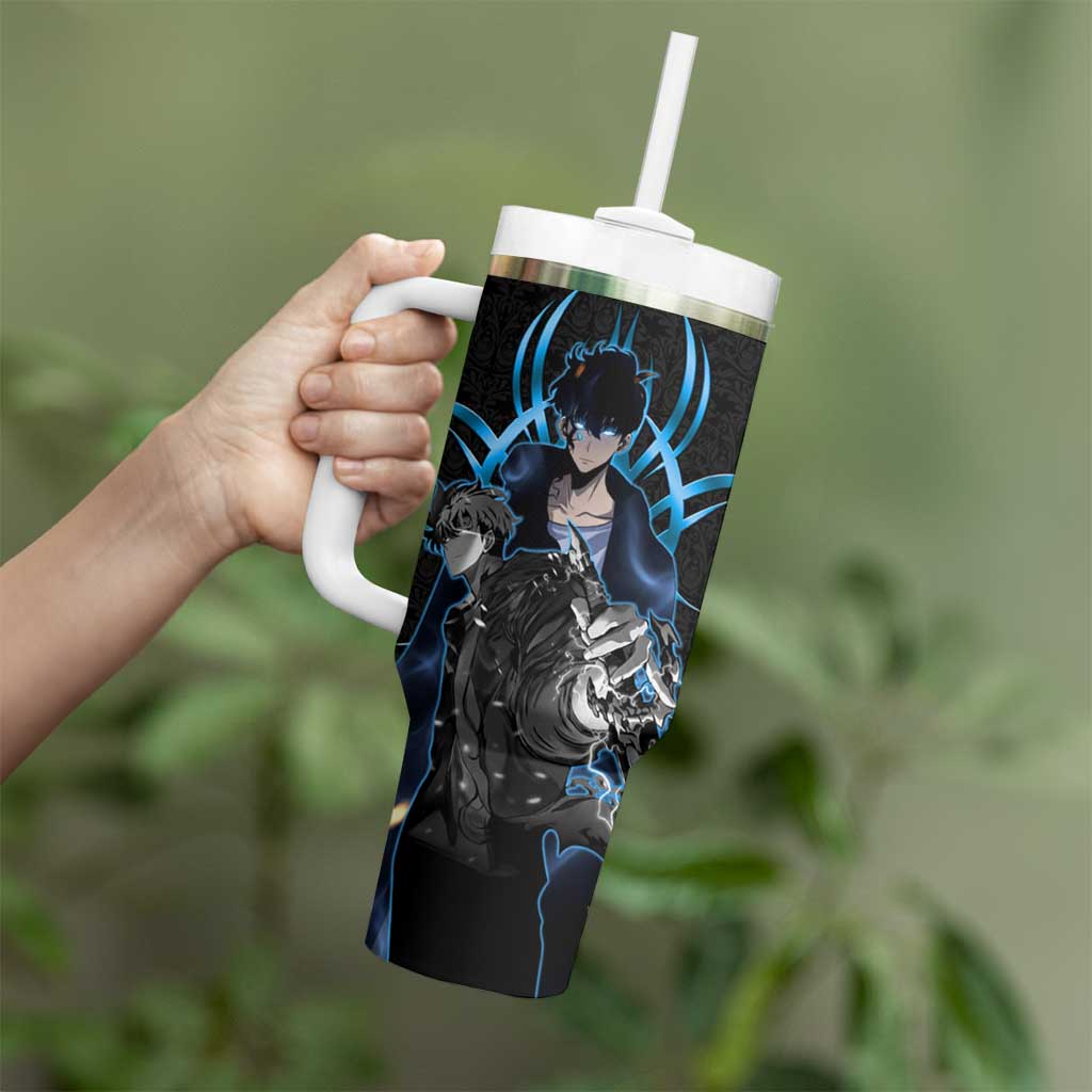 Sung Jin Woo Solo Leveling Tumbler With Handle Neon Shadowcore Anime Style