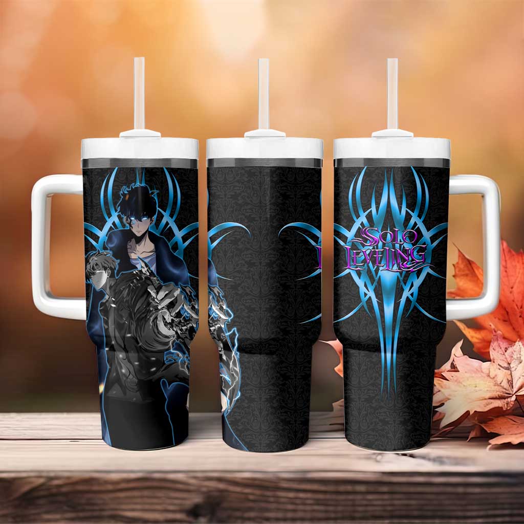 Sung Jin Woo Solo Leveling Tumbler With Handle Neon Shadowcore Anime Style
