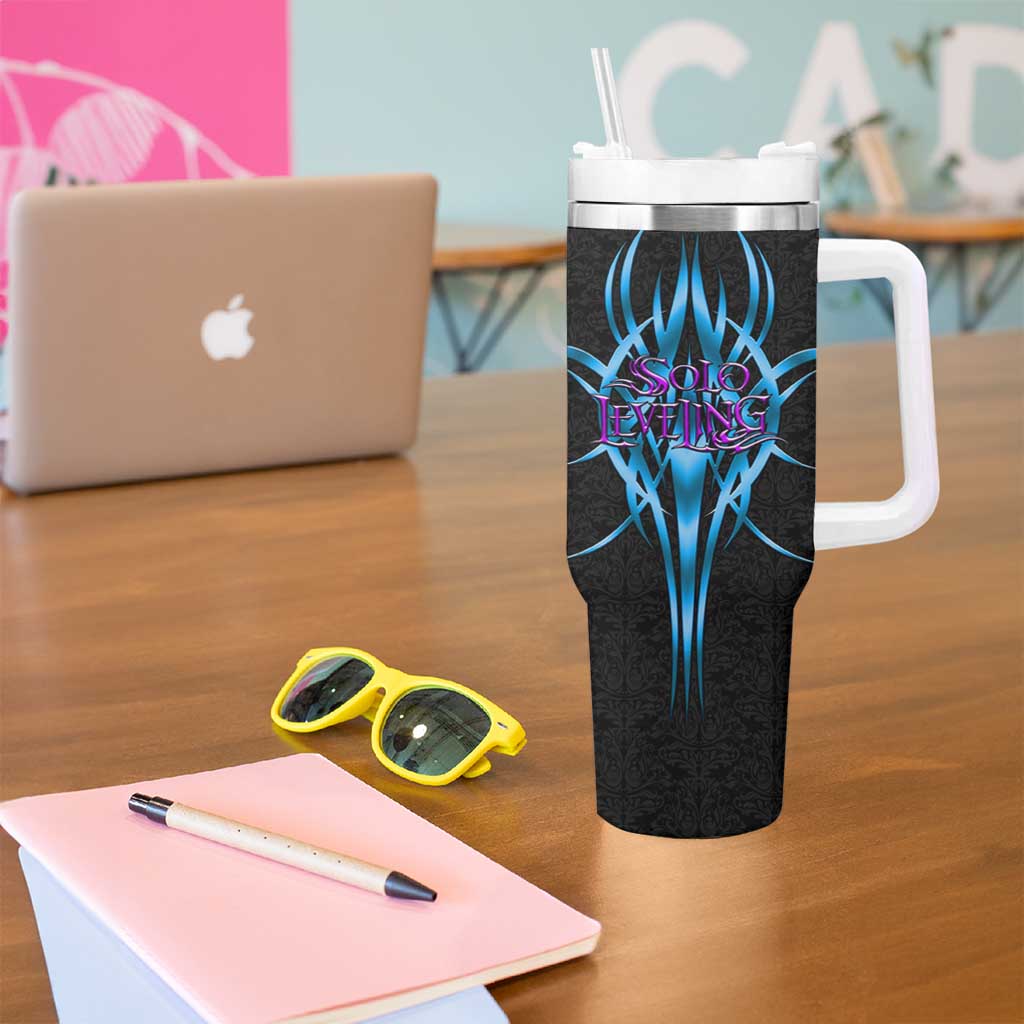Sung Jin Woo Solo Leveling Tumbler With Handle Neon Shadowcore Anime Style